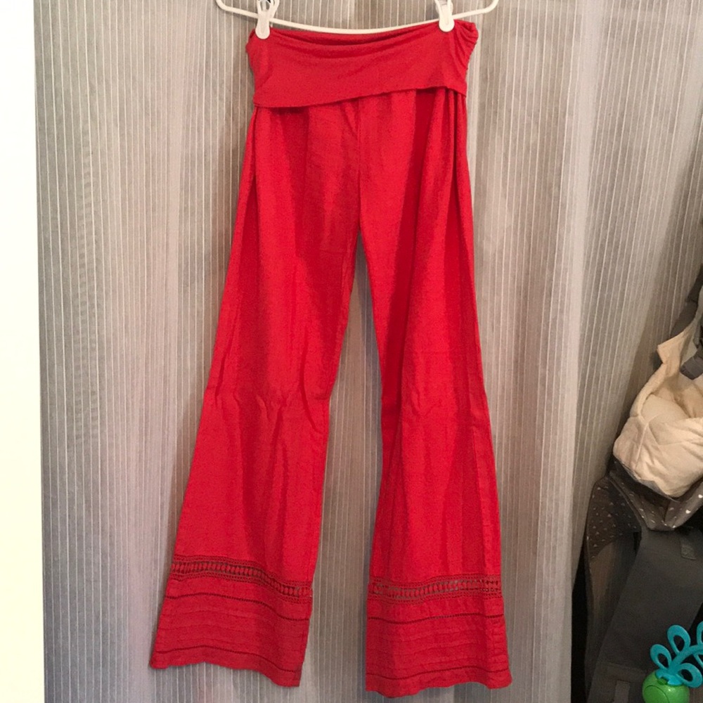 Bright coral linen pants